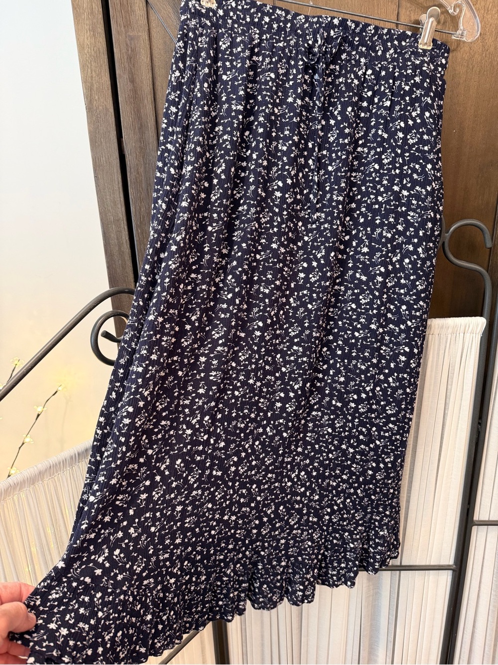 Women's Navy Floral Maxi Skirt with Ruffle Hem
